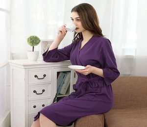 Women039s vêtements de nuit été violet gaufre dames léger Jersey Robe de bain coton Robe de chambre maison Coat7573196