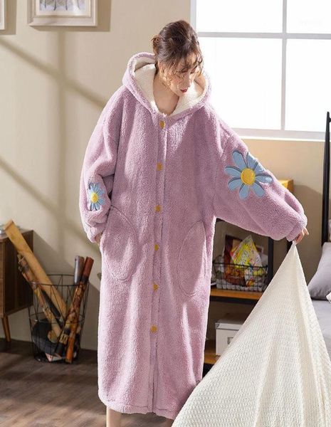 Women039S Sleepwear engrosar la hembra Kimono Rose lindo Purple Long Batrob Vestina Lencería íntima Autumn Winter Novely Home Clot3001211