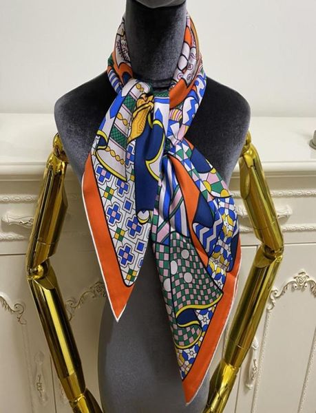 Foulard carré pour femmes 039s, bonne qualité, 100 sergé, matière en soie, motif imprimé orange fin et doux, taille 90cm 90cm4739495