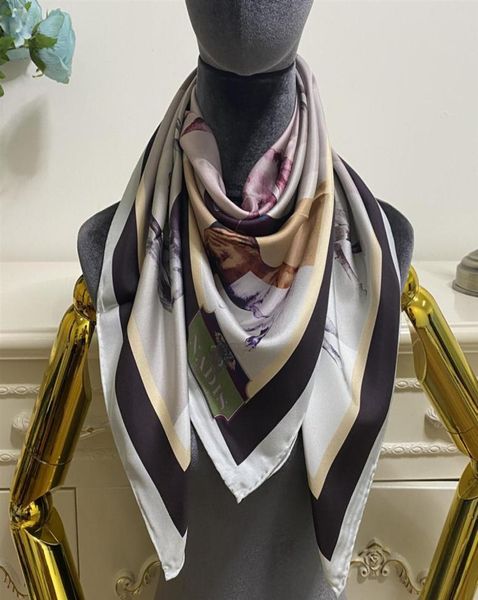 Women039s foulard carré foulards bonne qualité 100 sergé soie matériel pinte lettres motif cheval taille 90cm 90cm2430204
