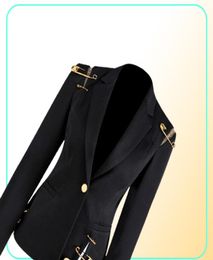 Women039s Trajes Blazers Mujer Blazer Broches para chaqueta Deco Hollow Out Slim Single Button High Street Coat 20215849076