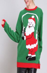 Femmes039 Pullaires laids Sweater Femmes Fund Christmas Green Santa Claus Loose Automne Hiver à manches longues Pullover décontracté tricoté4979985