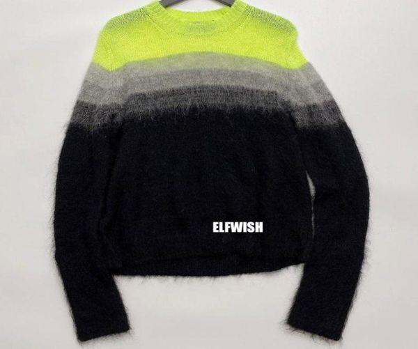 Women039s Pulls Femme Fluorescent Vert Gris Noir Dégradé Laine Mohair Col Rond Manches Longues Pull Mode Tricots 2022FW9642004