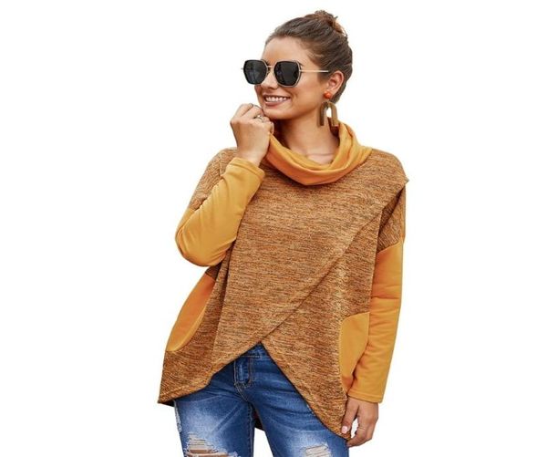 Femmes039 Pullages Pullages à manches longues Pull à col roulé femelle Cowl Cou couchet Tirover en tricot lâche Casual Tunic Street8776913