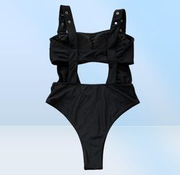 Women039s Swimwear Black One Piece Swimsuit Cut Out Badpak Fused Fused Monokini Thong Nylon Spandex Swim Suite 2021 Summer Women Sexy5100555