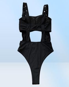 Women039S Swimwear Black One Piece Swimsuit Cut Unit Badpak Fused Fused Monokini Thong Nylon Spandex Swim Suite 2021 Femmes d'été Sexy2547963