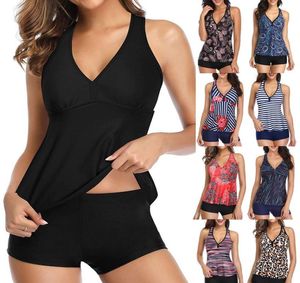 Femmes039S Swimwear plus taille Femme Black Tankini Tummy Control Top Top Retro Solid Swimsuit With Short Two Piece Bathing Costume4735944