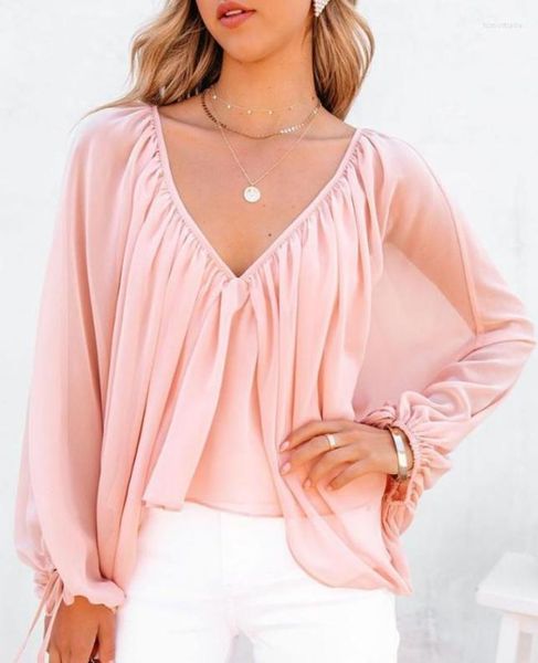 Femmes039s T-shirts Women39s Top Detail Tied Detail Backless Rucched Batwing Sleeve Blouses Vneck Long Blouse7068718