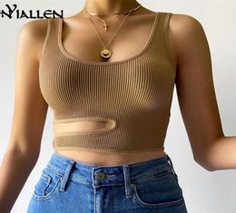 Femmes039S Tanks Camis Yiallen Slit Circle Chic Chic Ribbed Femmes Tops Stretchy Sans Skinny Vest Hollow Sexy Asymme3926589