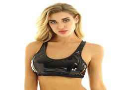 Women039s Réservoirs Femmes Sexy Wetlook PVC Cuir Profond U Soutien-Gorge Pour Le Sexe Porno Demi-Tasse Gaine Hauts Moulante Brillant Latex Bralette To7021351