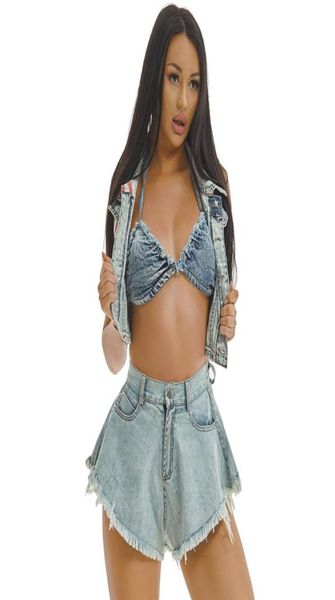 Women039s Survêtements Sexy Trois Pièces Casual Denim Shorts Ensembles Femmes Festival D'été Vêtements Pantalon Costumes Combinaisons Crop Top Jea2888141