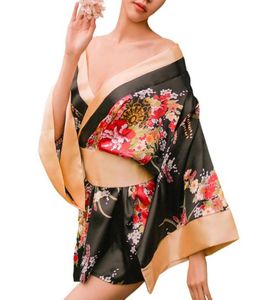 Women039s tradicional japonés Kimono Rata Yukata Disfraces Pajamas Floral Floral Kimono trajes de papel Lencería con 8911143835