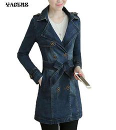 Dames039S Trench Coats 2021 Fashion Autumn Women Slim Denim Jackets Plus Size 3xl Long Turndown Collar Jacket Solid Jean Sleev4557251
