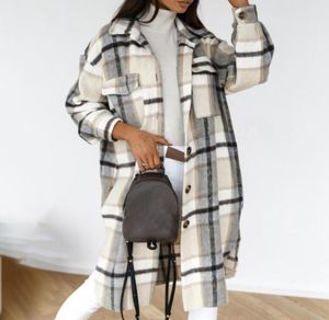 Femmes039S Trench Coats 2021 Veste femme à carreaux Hiver Rabais sur revêtement Plaid chaud long manteau surdimensionné épais mélanges en laine Fe4117411