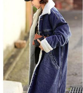 Women039s Trench Coats Rugod Espesar XLong Cordero Terciopelo Denim Abrigo Invierno Largo Para Mujeres Solo Pecho Diseñado AbrigosMujeres05776842