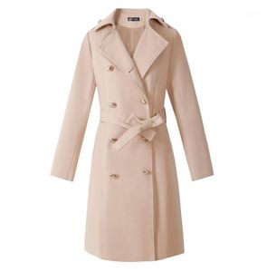 Dames039S Trench Coats Vintage Double Breasted White Coat for Women Sashes Slim Long Female Winter Office Solid Dress9450291