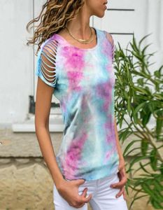 Dames039S t -shirt ontwerper vrouwen tiedyed print korte t -shirts zomer casual Hallow uit mouwen slanke t -shirt oneck 2021 plus SI5503103