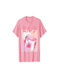 Women039s Camiseta Divertida Retro 90s Japón Lindo Fresa Batido de leche Cartón Tops de algodón de manga corta Harajuku Gráfico de gran tamaño Te9510543