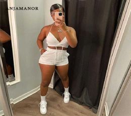 Femmes039s pantalons en deux pièces Anjamanor Sext Two Piece Set Bralette Crop Top et Shorts Sport Loes SuitSuit Casual Casual Short SU9643023