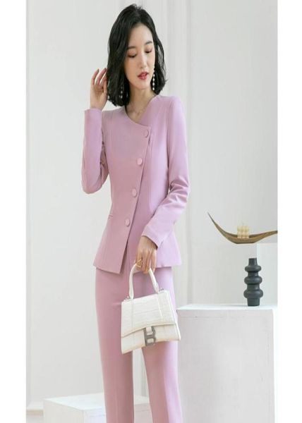 Femmes039s pantalons en deux pièces Fashion Blazer Women Business Costumes avec pantalon et veste Ensembles Pink Ladies Work Office Office Styles Uniform 1176348
