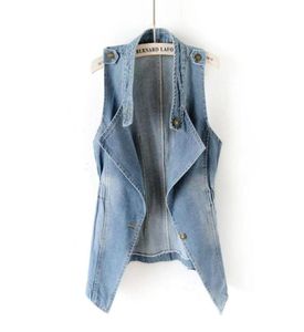 Women039s gilets grande taille revers veste en jean pour femmes sans manches mince longue Trench manteau printemps et automne mode gilet Top8826396128