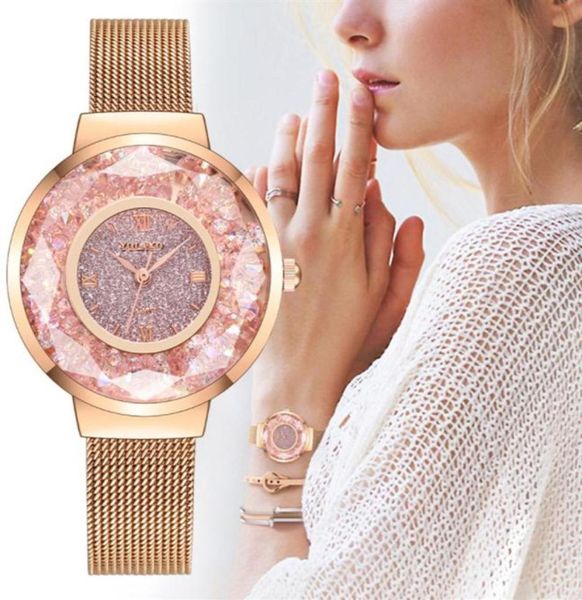 Women039s Watch Fashion Model Rose Gold Mesh Romantic Starry Stary Stactoling Steel Increed Mesh Bracelet Ratch Reloj Mujer294912805