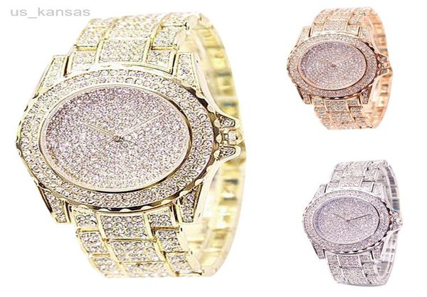 Femmes039s regarde des dames de luxe Femmes Diamond Bling Crystal Crystal Str Quartz Montreuses à bracelet Low Dropshippng 2022 Regio Feminino1450683