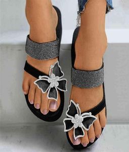 Dames039S Wedge Sandals 2022 Summer Fashion Slippers Platform Rhinestone Butterfly Slipper Outdoor Open teen Ladies schoenen FLIPF1146371