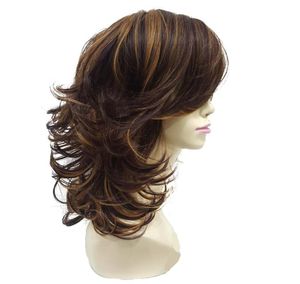 Femmes039s Wig Auburn Coiffures bouclées moyennes en couches pour les cheveux épais synthétiques Full Wigs2683976
