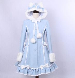 Dames039s winter enkele borsten jas mooie kat oor lolita capuchon lichtblauwe faux bontjas voor meisje 2011034831437