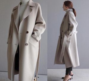 Dames039s wol blends winter jassen 2022 herfst nieuwe femmes massieve kleur revers lapel long dubbele wollen jas vrouwelijk jas1138700