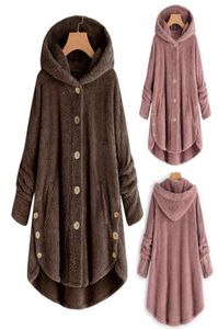 Dames039S wol blends winter plus size s5xl dames button jas pluizige staart tops capuchon pullover losse oversize lagen warm out6062893