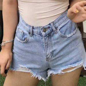 Womengaga Hoge taille denim short's zomer Koreaanse dunne rechte wijde been shorts lichte studenten 8ZRC 210603