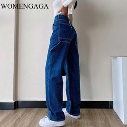 WOMENGAGA Corée Femmes Lâche Droite Jean Taille Haute Minceur Pantalon Décontracté Pantalon automne hiver CJ6T 210603