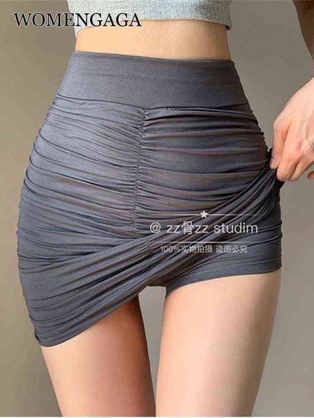 WOMENGAGA Nouvelle Mode Plissée Élégante Maigre Hanche Taille Haute Taille Élastique Mini Jupe Sexy Chaude Coréenne Femmes Jupes Y2k 2A1Z G220414