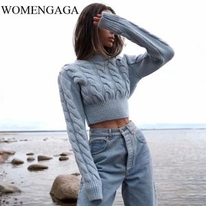 WOMENGAGA Mujeres Vintage Chunky Cable Jumper Cuello redondo Recortado Punto Top Suéter de punto 4QQX 210603