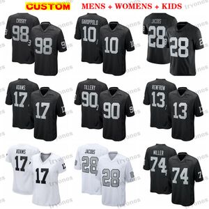 Camisetas de fútbol para hombre Mujeres Niños Personalizado 17 Davante Adams 2 Daniel Carlson 13 Renfrow 90 Tillery 10 Jimmy Garoppolo 28 Josh Jacobs Miller 55 Maxx Crosby Chandler Jones