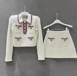 Tenue de 2 pièces pour femmes paillettes de concepteur de luxe vestes en tweed tweed et mini une jupe de ligne y2k vêtements 240226