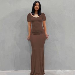 Femmes 2022 Kardashian Skims beauté européenne couleur unie robe décontracté mince coton Polyester col rond à manches courtes robe
