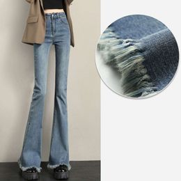 Dames 2024 Autumn High Taille Horseshoe Elastic Slimming Design met American Ravged Edge Jeans Micro Flare Pants