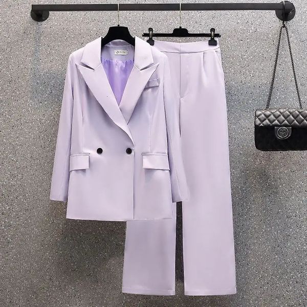 Femmes 2024 Printemps/Été Loisirs Pioneer veste correspondant ensemble coréen élégant violet costume veste + pantalon large ensemble deux pièces 240312