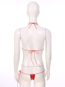 Dames 2 stks badkleding lingerie suit nat look mini micro bikini set sexy octrooi lederen halter veter bh met laag stijgende g-string