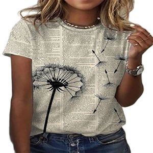 Dames 3D Dandelion Print Floral Themed Round Neck T -Shirt Fashion Polyester Tops 220527