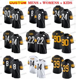 Hommes 22 Maillots de football Najee Harris Fitzpatrick TJ Watt Femmes Enfants Highsmith Olszewski Daniels Pickett Wallace Killebrew 4 Joey Porter JR. Freiermuth Trubisky