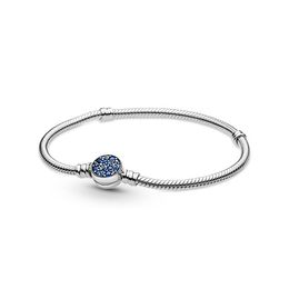 Bracciali con ciondoli Pandora in argento sterling 925 da donna Fibbia blu Braccialetto con catena in osso di serpente di alta qualità Regalo di lusso per signora di design Wit2597