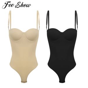 Femmes bretelles Spaghetti réglables à armatures rembourrées Push Up dos nu contrôle du ventre corps complet Shaper string Body Shapewear 240104