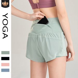 Womens AL Yoga Shorts Hotty Hot Pants Pocket Sneldrogend Speed Up Gym Kleding Sport Outfit Ademend Fitness Hoge elastische taille leggings