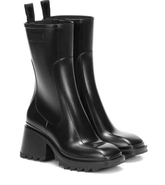 Bottines pour femmes en cuir verni bottes courtes Betty 75mm bottes en PVC noir botte de pluie en caoutchouc plate-forme compensée chaussures confortables taille 35-40