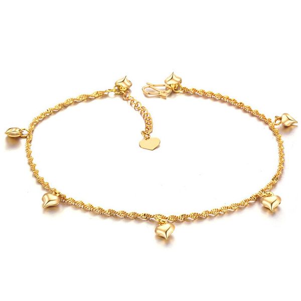 Chaîne de cheville pour femmes, chaîne de pied de plage solide remplie d'or 18 carats, lien avec cœur, bijoux Sexy de Style classique, 25cm de Long