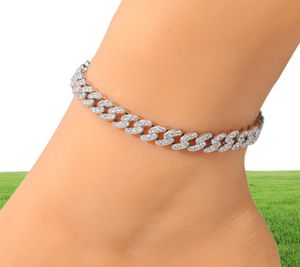 Dames enkelbanden armband ijskoud cubaanse linkkankjes armbanden goud zilveren roze diamant hiphop enkeldhop body keten sieraden9712657